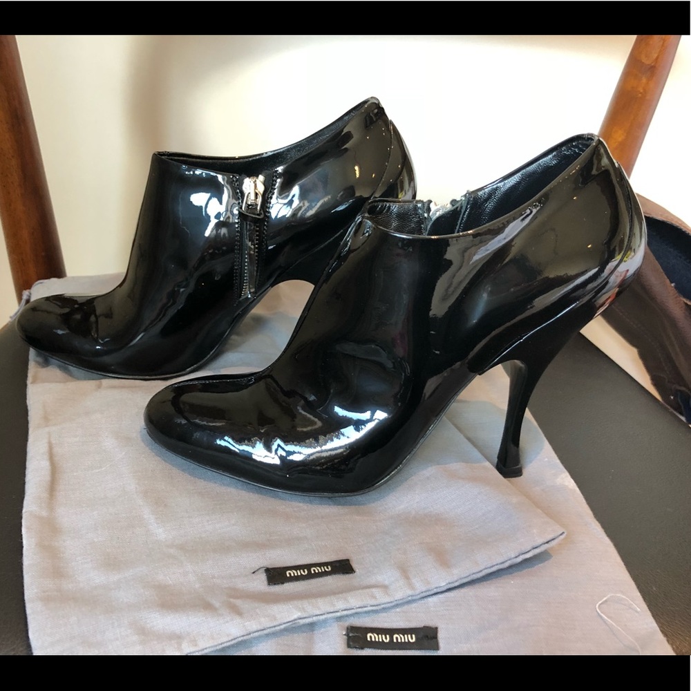 Miu Miu Black Patent Leather Booties